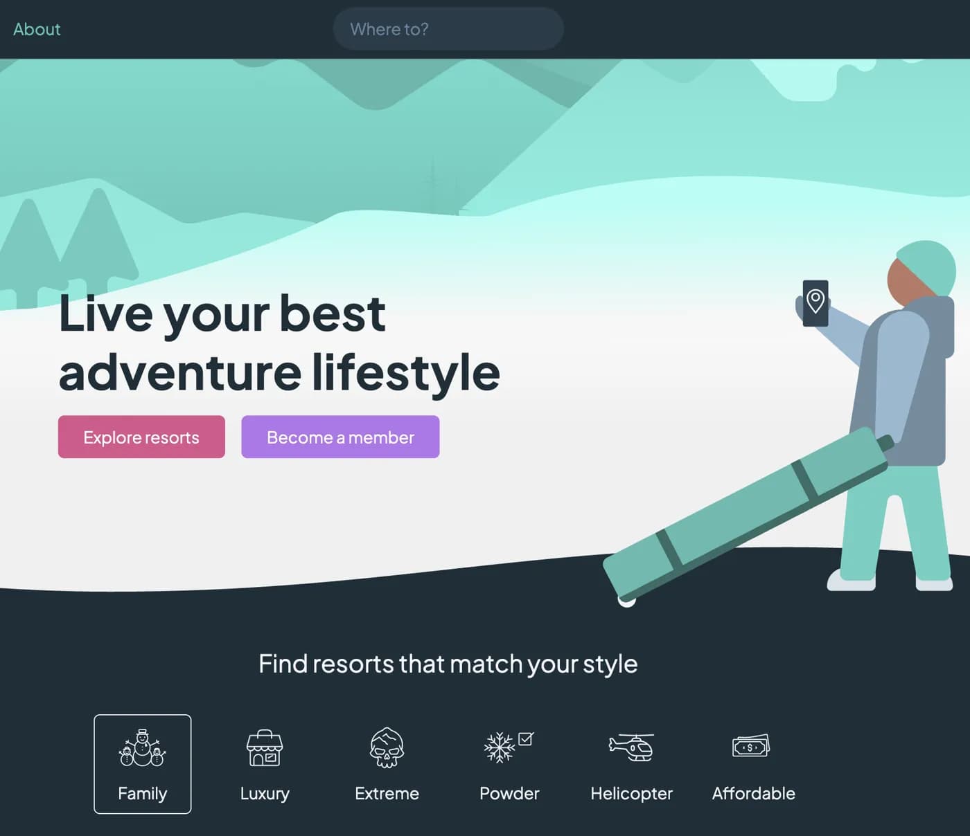 ShredIndex homepage: live your best adventure lifestyle, find resorts that match your style